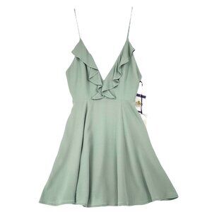 NWT Privacy Please M Mint Green Mini Dress Ruffle VNeck Spaghetti Strap Back Zip